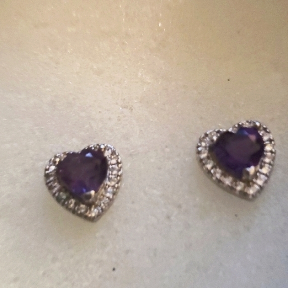 Amethyst Earrings w/Cuba  Zirconia Studs 925 NWOT - Picture 4 of 8